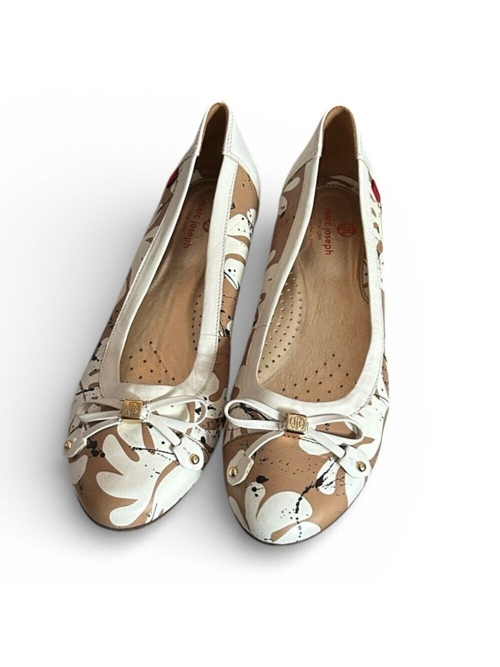 Marc Joseph New York Pearl Street Ballet Flat in Bone with Abstract Print 8.5